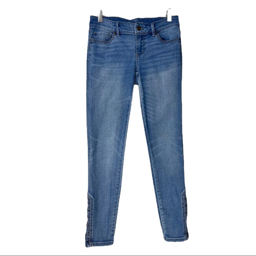 White House Black Market WHBM The Skinny Zip Ankle Medium Blue Wash Women's 0